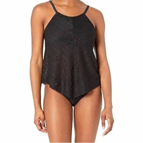 NWT! Bleu Rod Beattie Womens Black High Neck Crochet Tankini Top - Size 8 - Picture 6 of 11